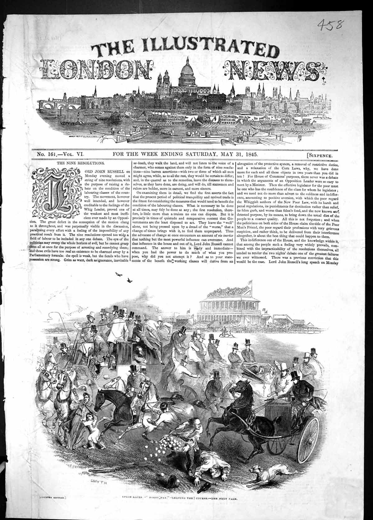 Old 1845 Epsom Horse Racing Derby Day Spectators Leaving Course Sport Victorian