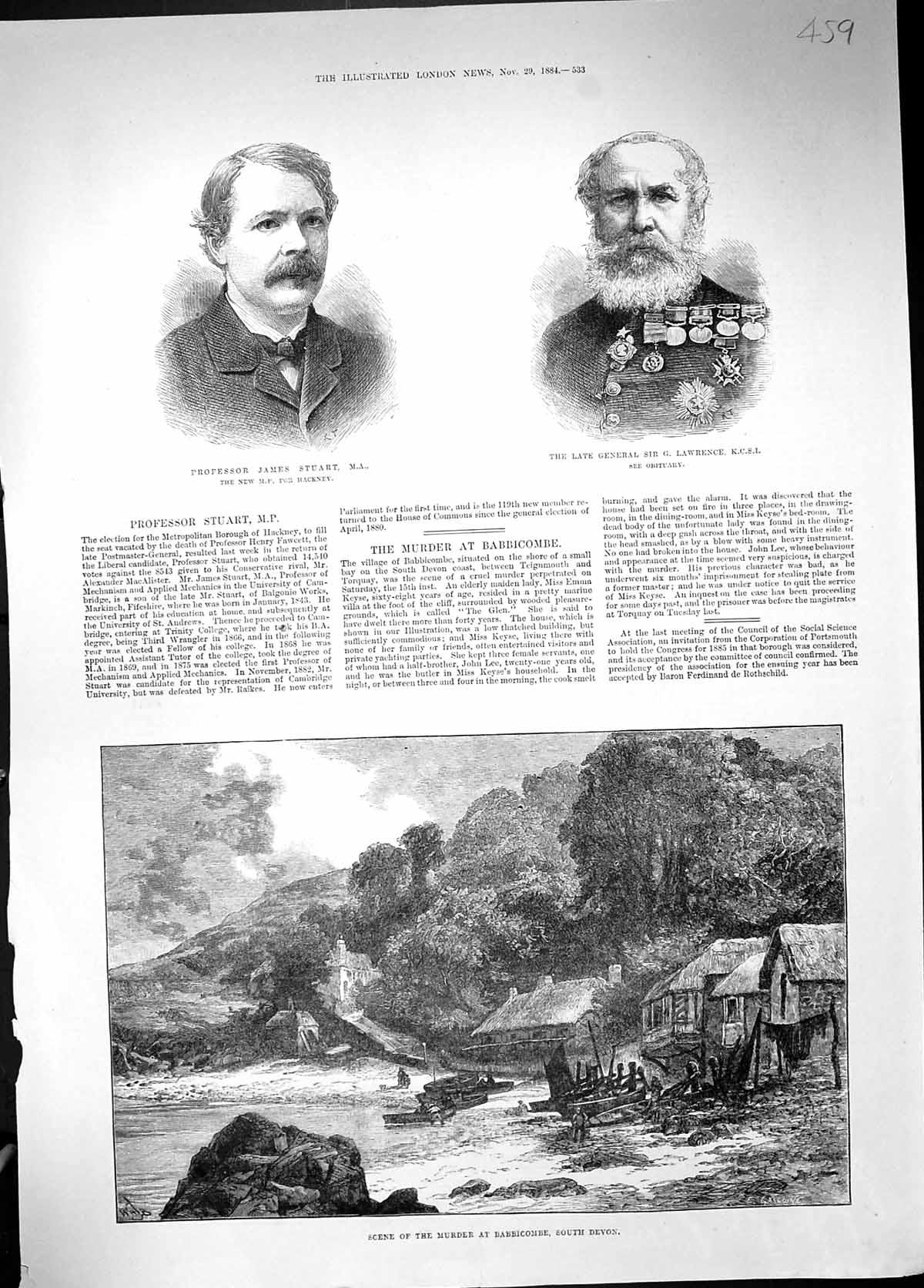 Old 1884 Pressor James Stuart General Lawrence Murder Babbicombe Devo Victorian