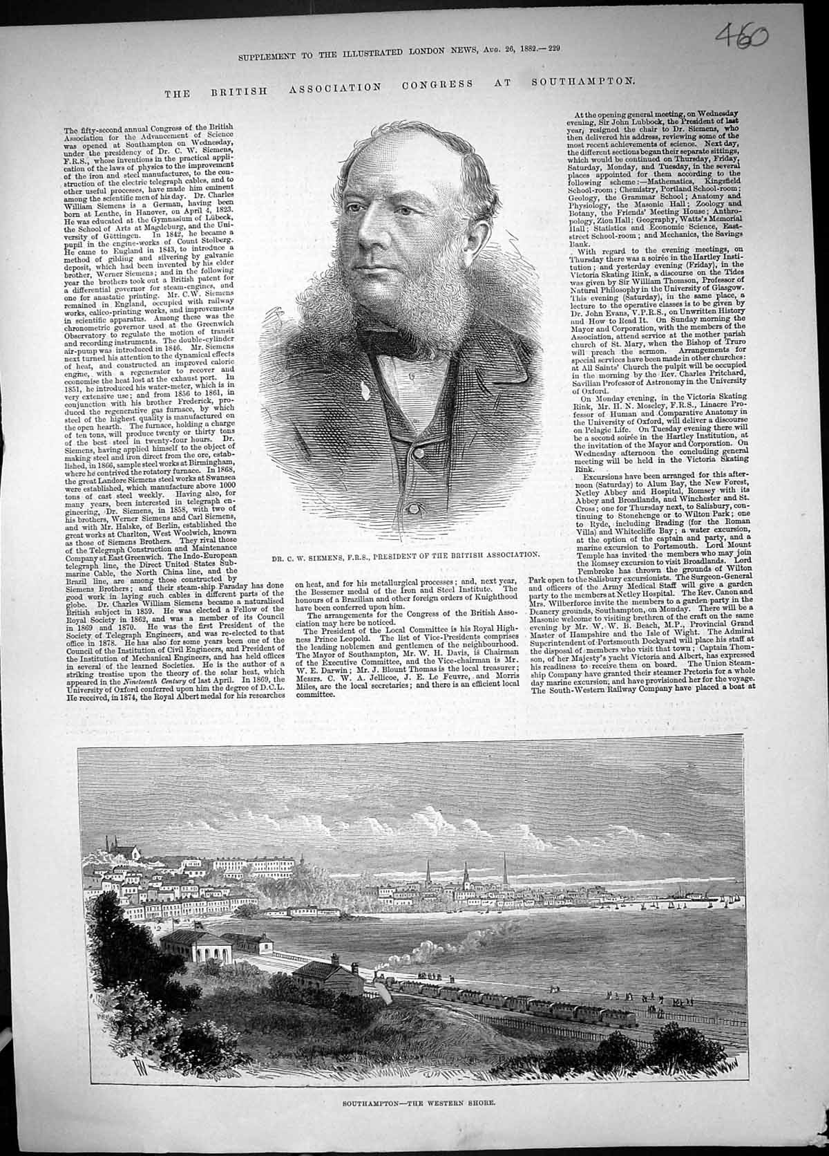 Old 1882 Dr. Siemens President British Association View Southampton W Victorian