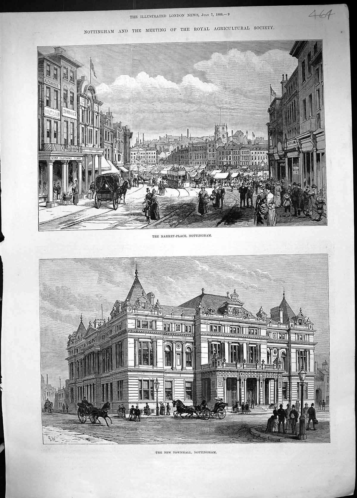 Old 1888 Market Place Nottingham Townhall Royal Agricultural Society Victorian