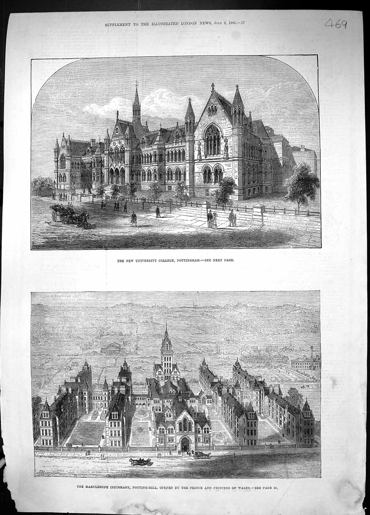 Old 1881 University College Nottingham Marylebone Infirmary Notting H Victorian