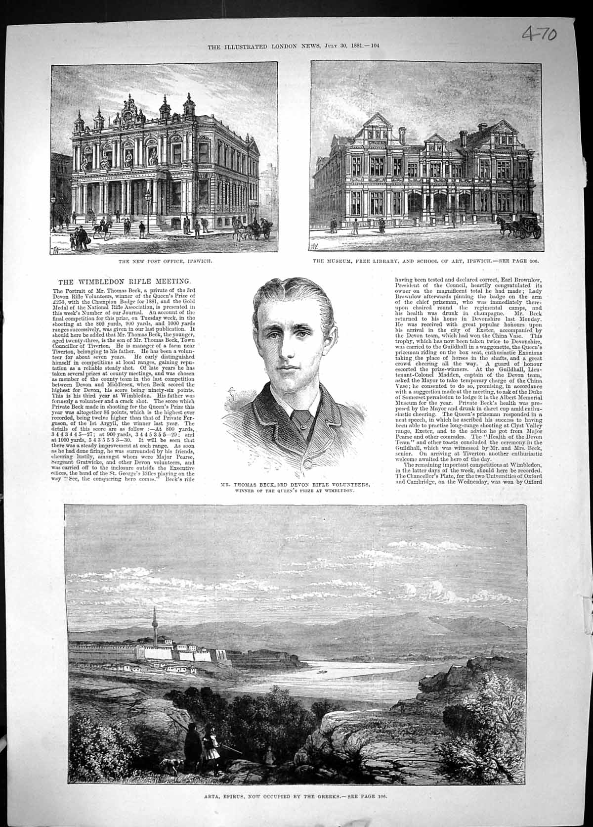 Old 1881 Thomas Beck Devon Rifle Post Fice Ipswich Museum Library Art Victorian