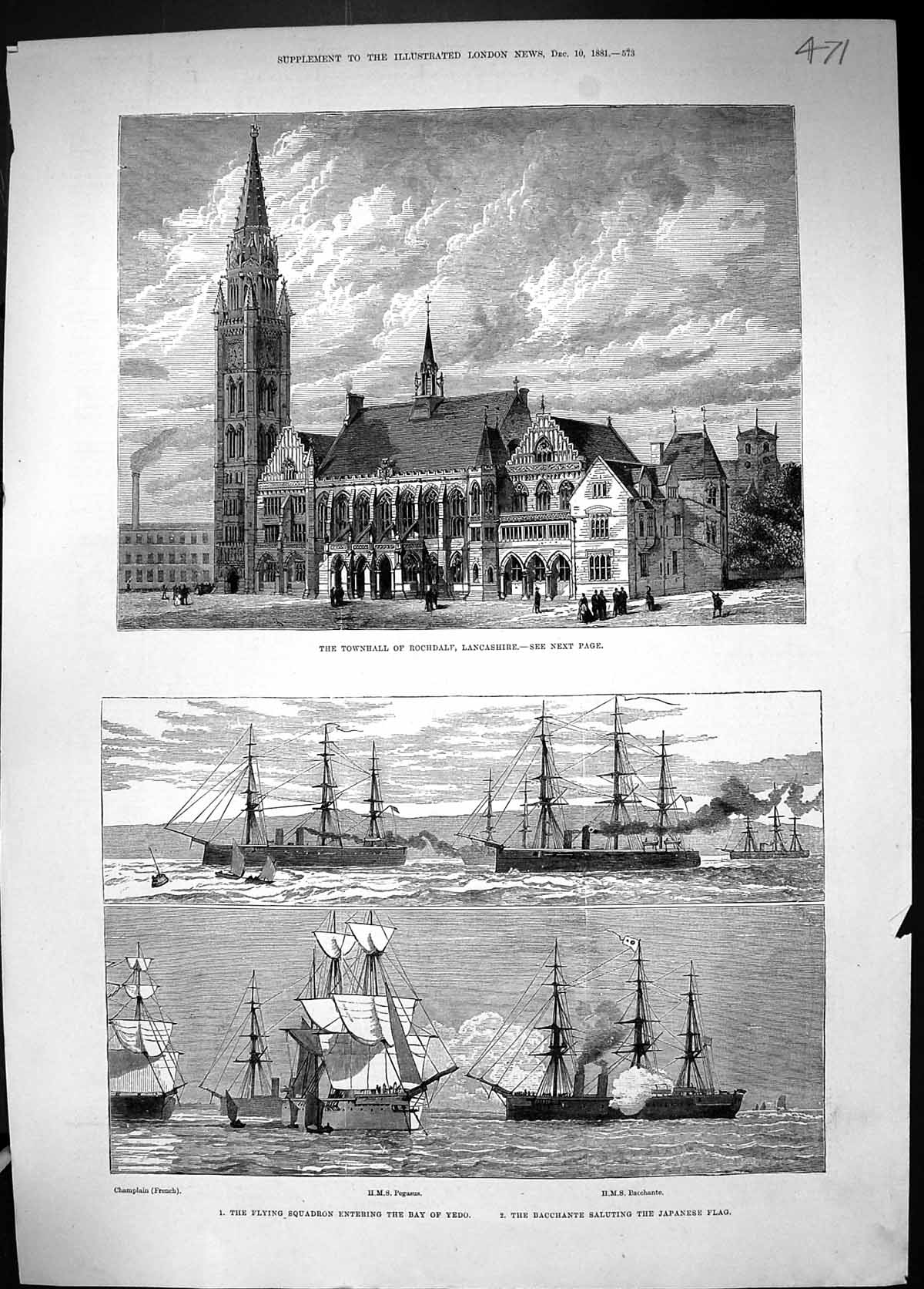 Old Townhall Rochdale Lancashire Ship Yedo Bacchante Pegasus Champlai