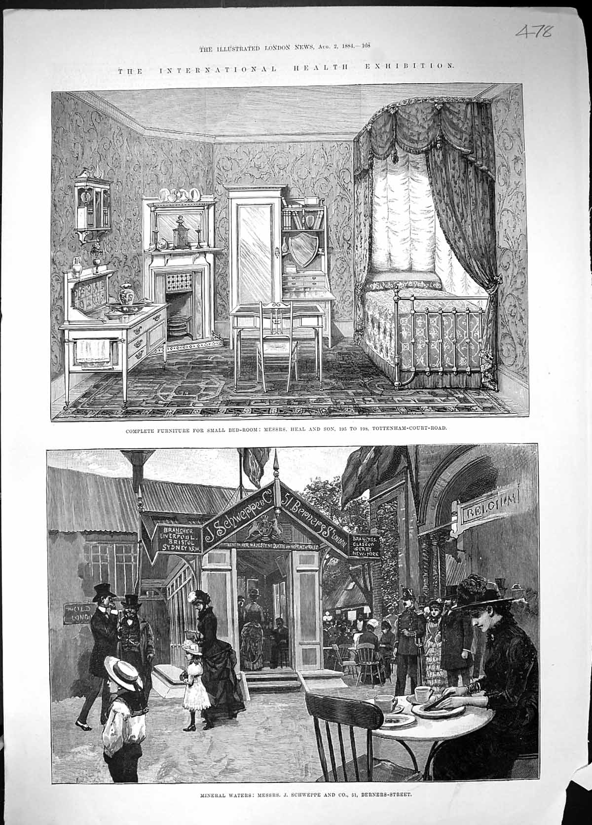 Old 1884 International Health Exhibition Furniture Heal Schweppe Mine Victorian