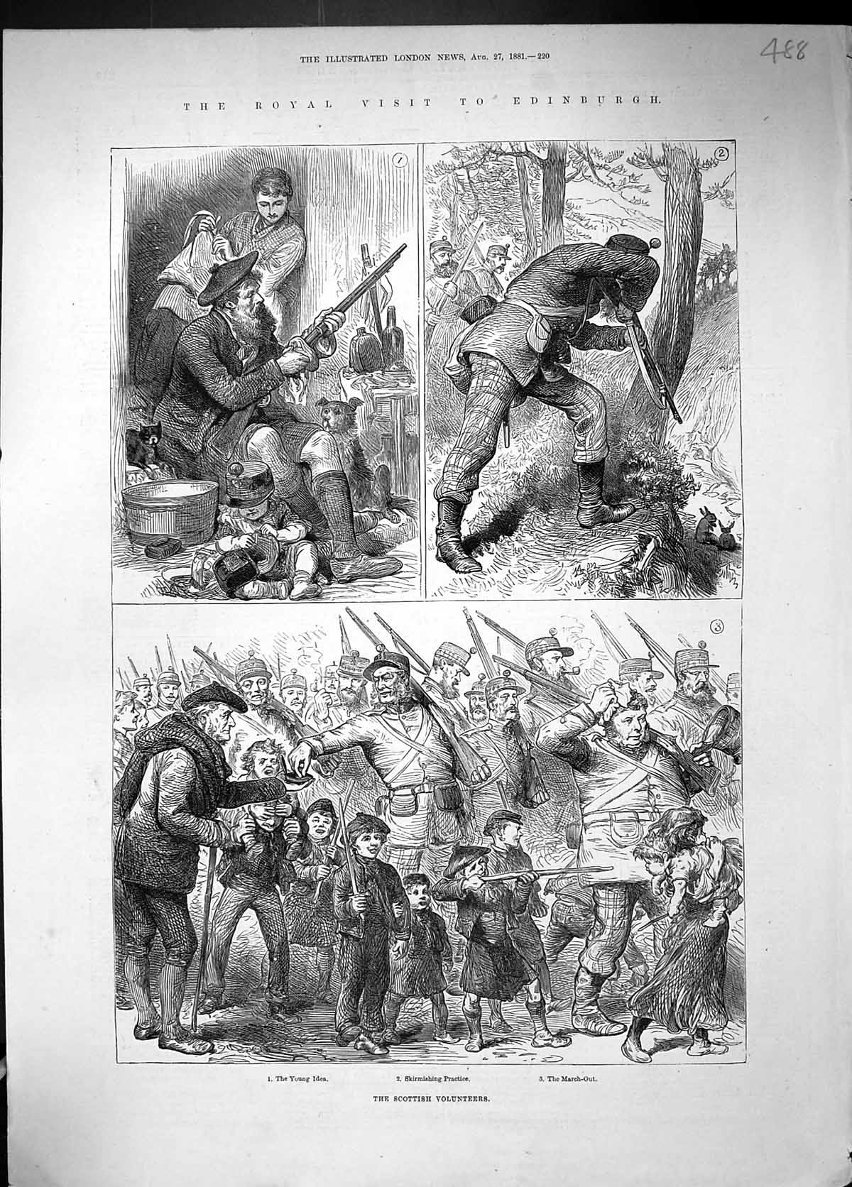 Antique Print Royal Visit Edinburgh Scotland Scottish Volunteers Siers 1881