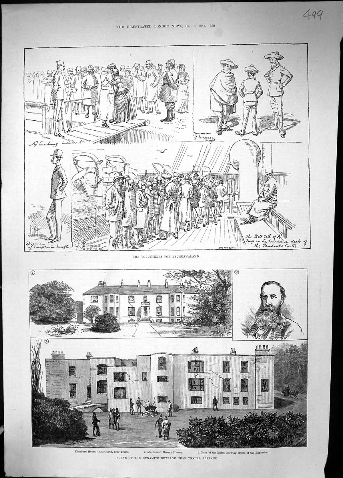 Old 1884 Scene Dynamite Outrage Tralee Ireland Hussey War Voluteers B Victorian