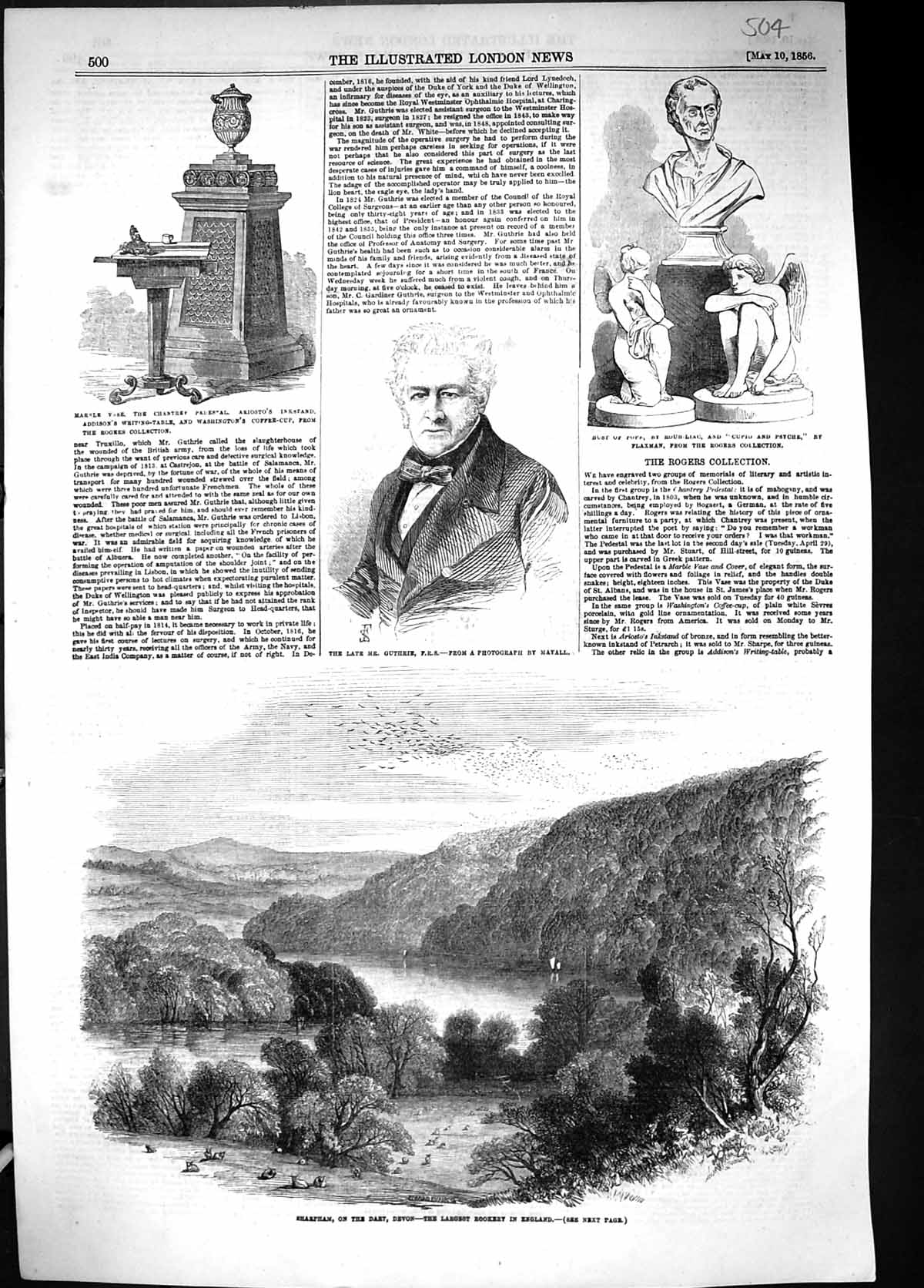 Old 1856 Sharpham Dart Devon Rookery England Guthrie Marble Vase Addi Victorian