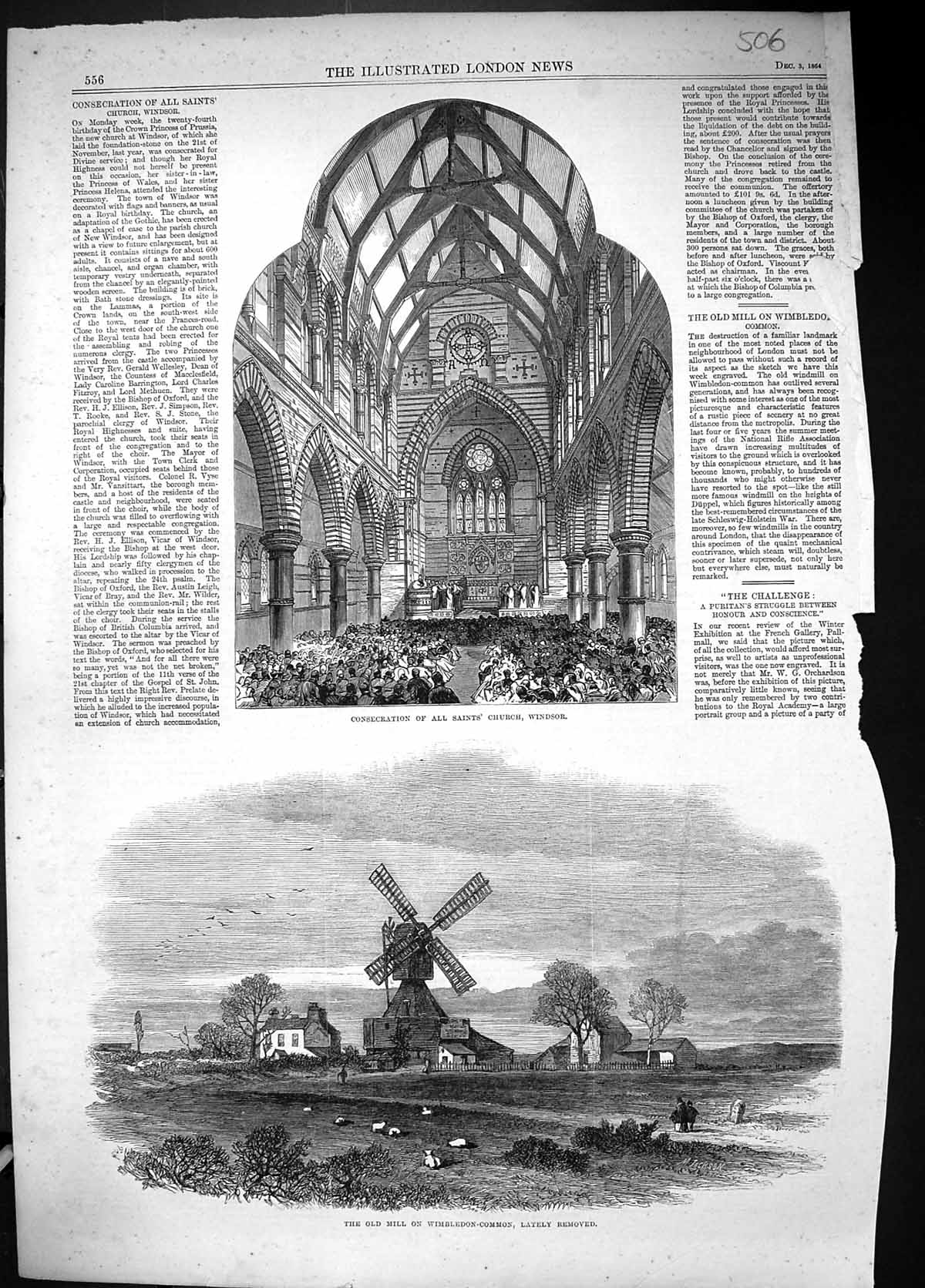 Old 1864 Mill Wimbledon Common Consecration All Saints Church Windsor Victorian
