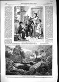 Old 1856 View Lynmouth Devon River Architecture Family Reading Newspa Victorian