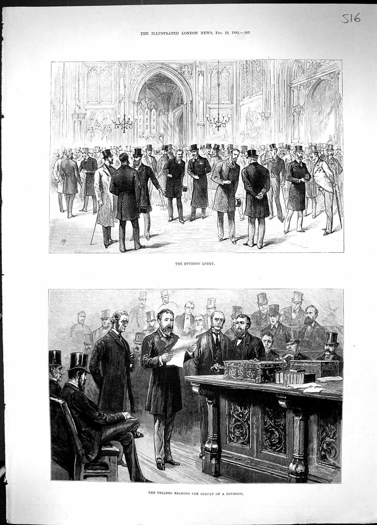 Old 1882 Division Lobby Tellers Reading Result House Commons Parliame Victorian