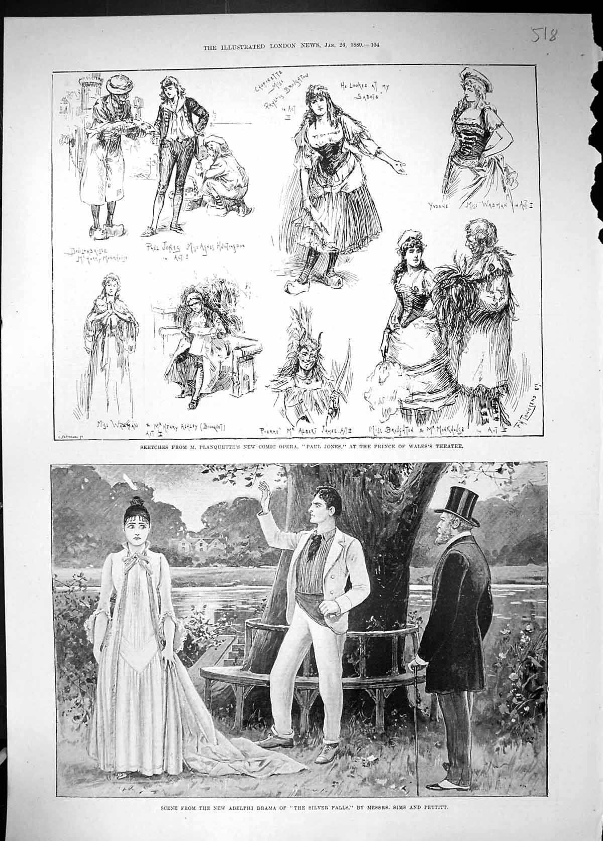 Old 1889 Adelphi Drama Silver Falls Sims Pettitt Theatre Planquette'S Victorian