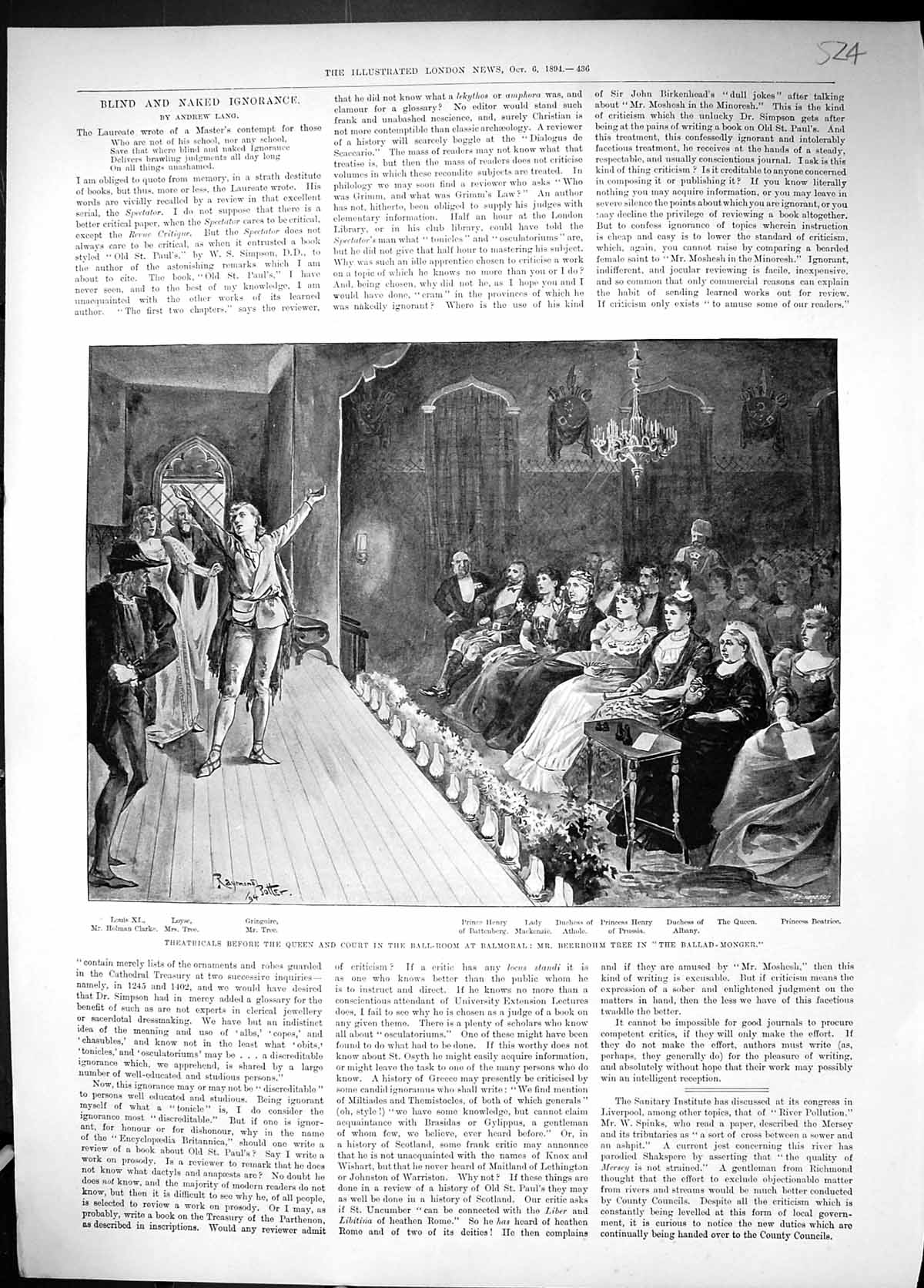 Old 1894 Theatricals Queen Court Balroom Balmoral Beerbohm Tree Balla Victorian