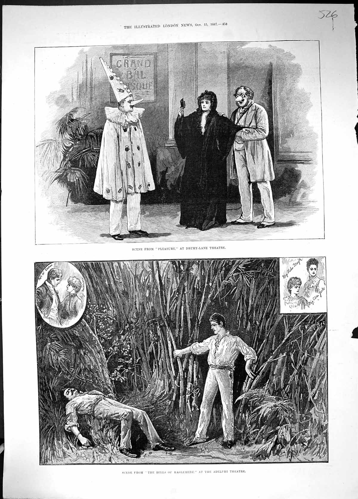 Old 1887 Scene Pleasure Drury Lane Theatre Bells Haslemere Adelphi Lo Victorian