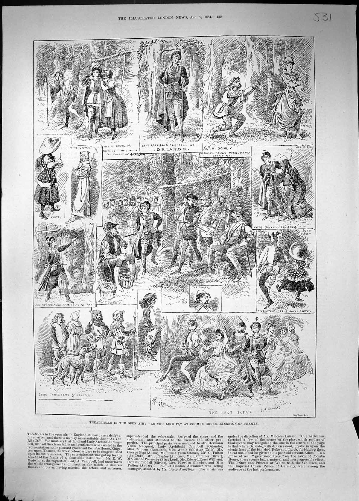 Old 1884 Theatricals Open Air As You Like It Commbe House Kingston-On Victorian