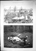 Old Print St. Bernard Puppy Dog Sleeping 1885 War Soudan Australian Sier 19th