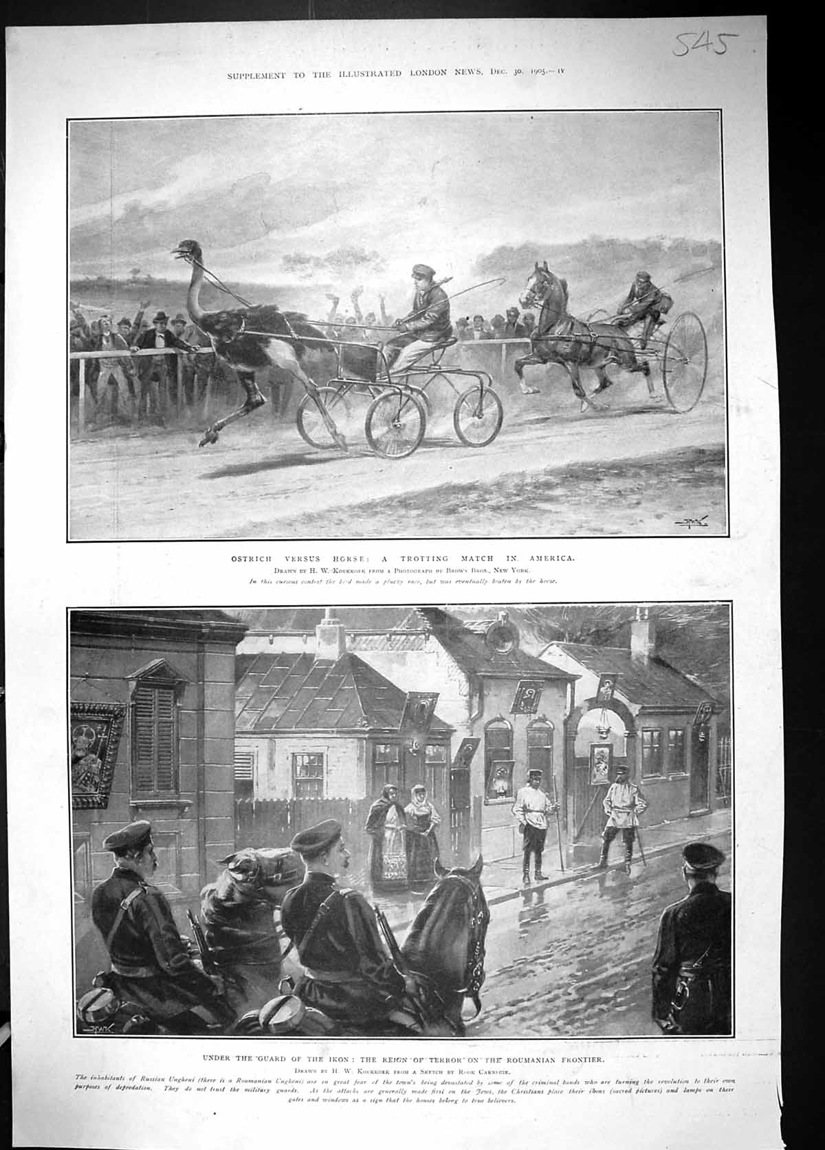 Old Ikon Reign Terror Roumania 1905 Ostrich Versus Horse Trotting Mat 20th