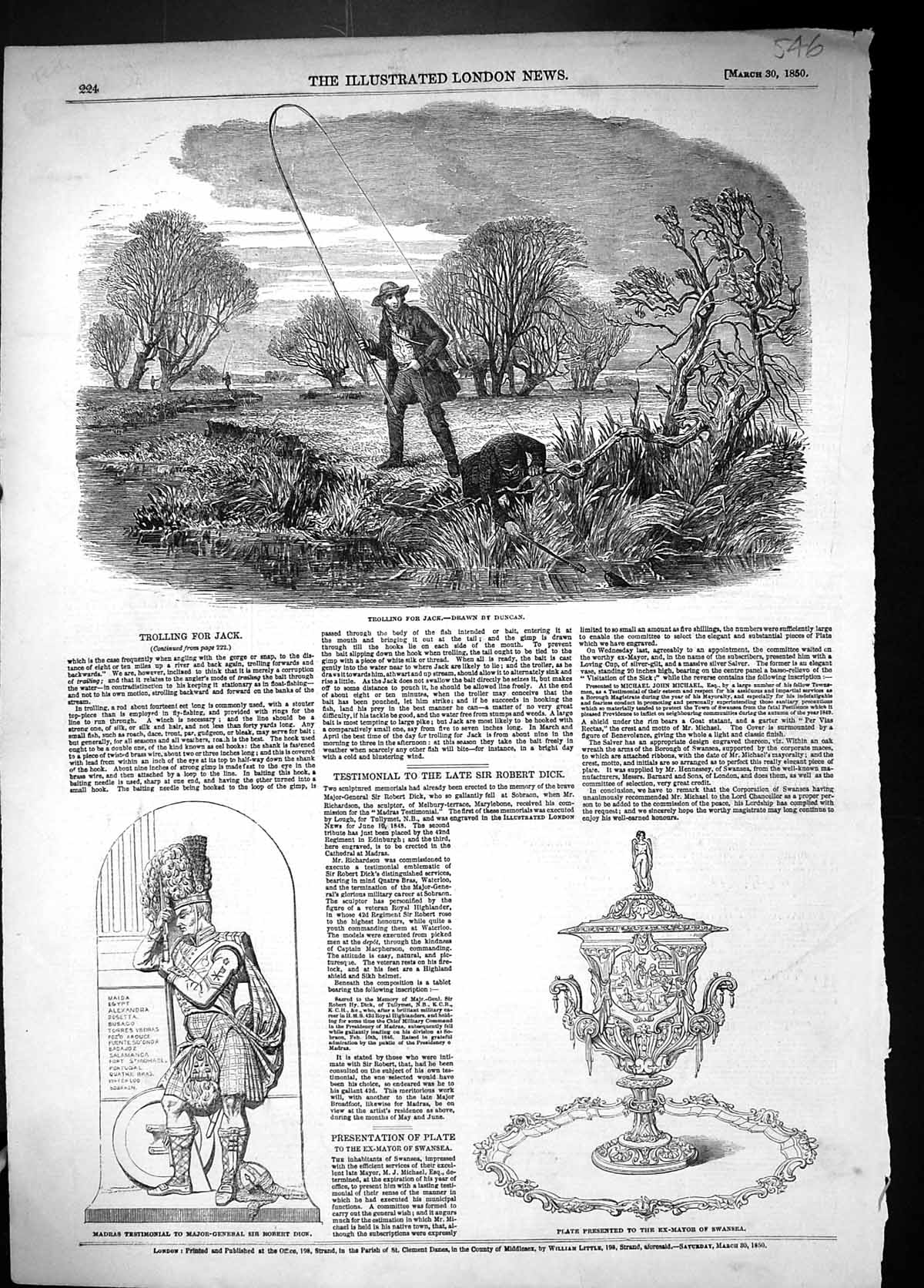Old 1850 Trolling Jack Fishing River Madras Testomonial Robert Dick P Victorian