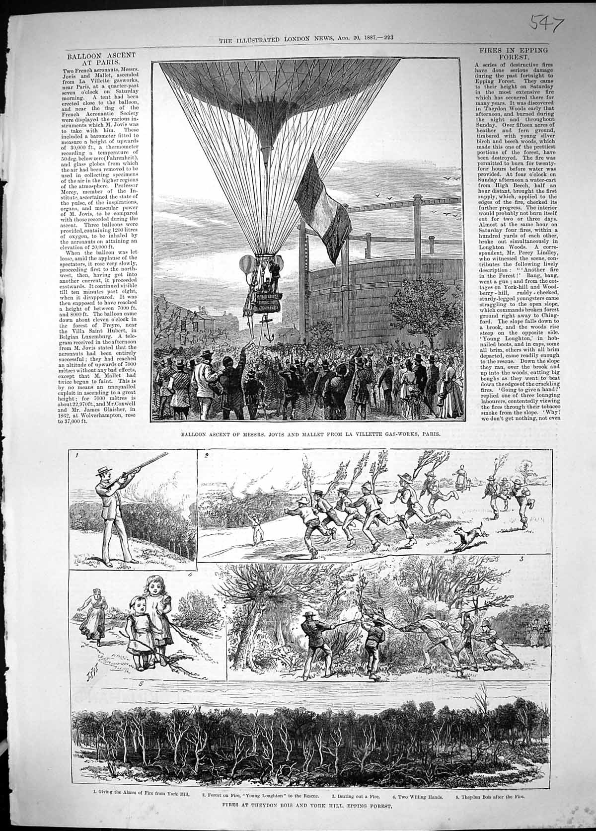 Old Fires Theydon Epping 1887 Balloon Ascent Jovis Mallet Villette Ga Victorian
