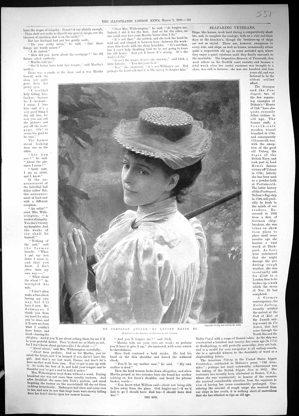 Antique Old Print 1898 Portrait Beautiful Woman Compleat Angler Lucien Davis