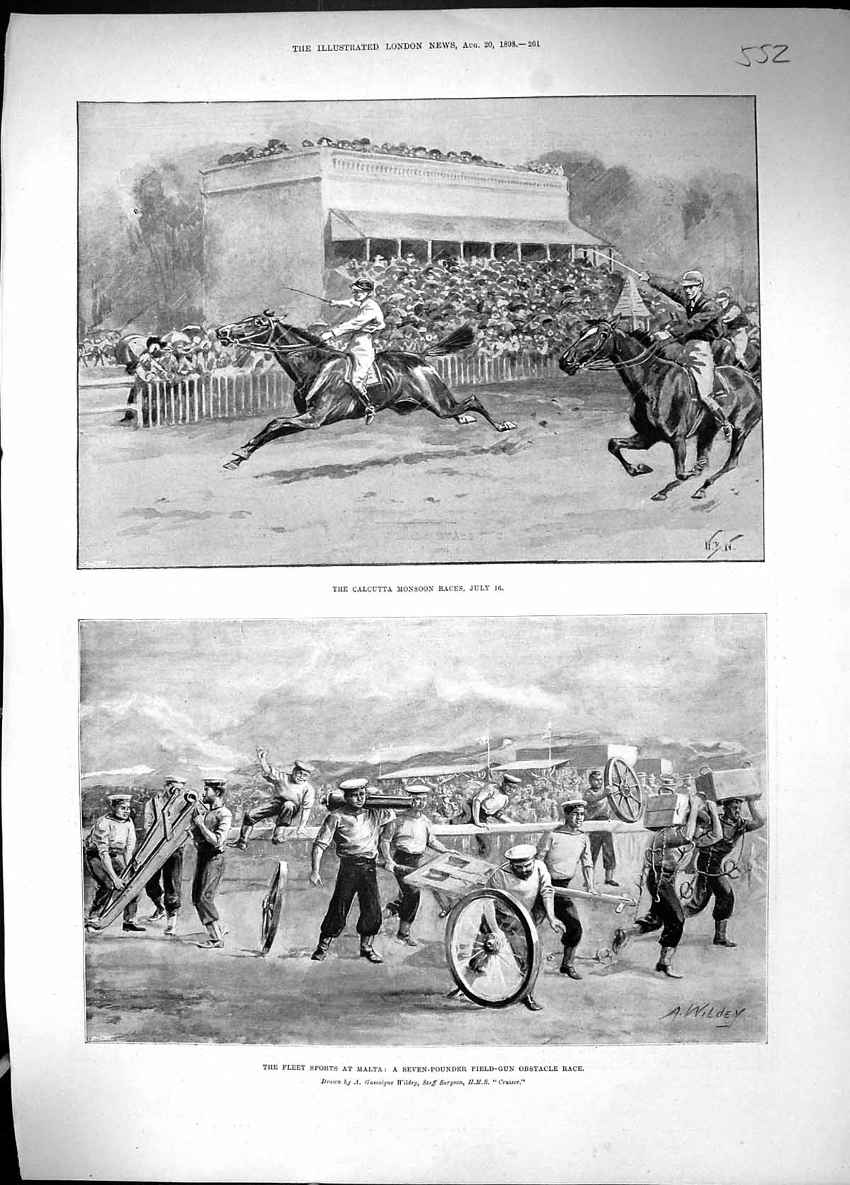 Old 1898 Calcutta Monsoon Horses Races Seven-Pounder Field Gun Obstac Victorian