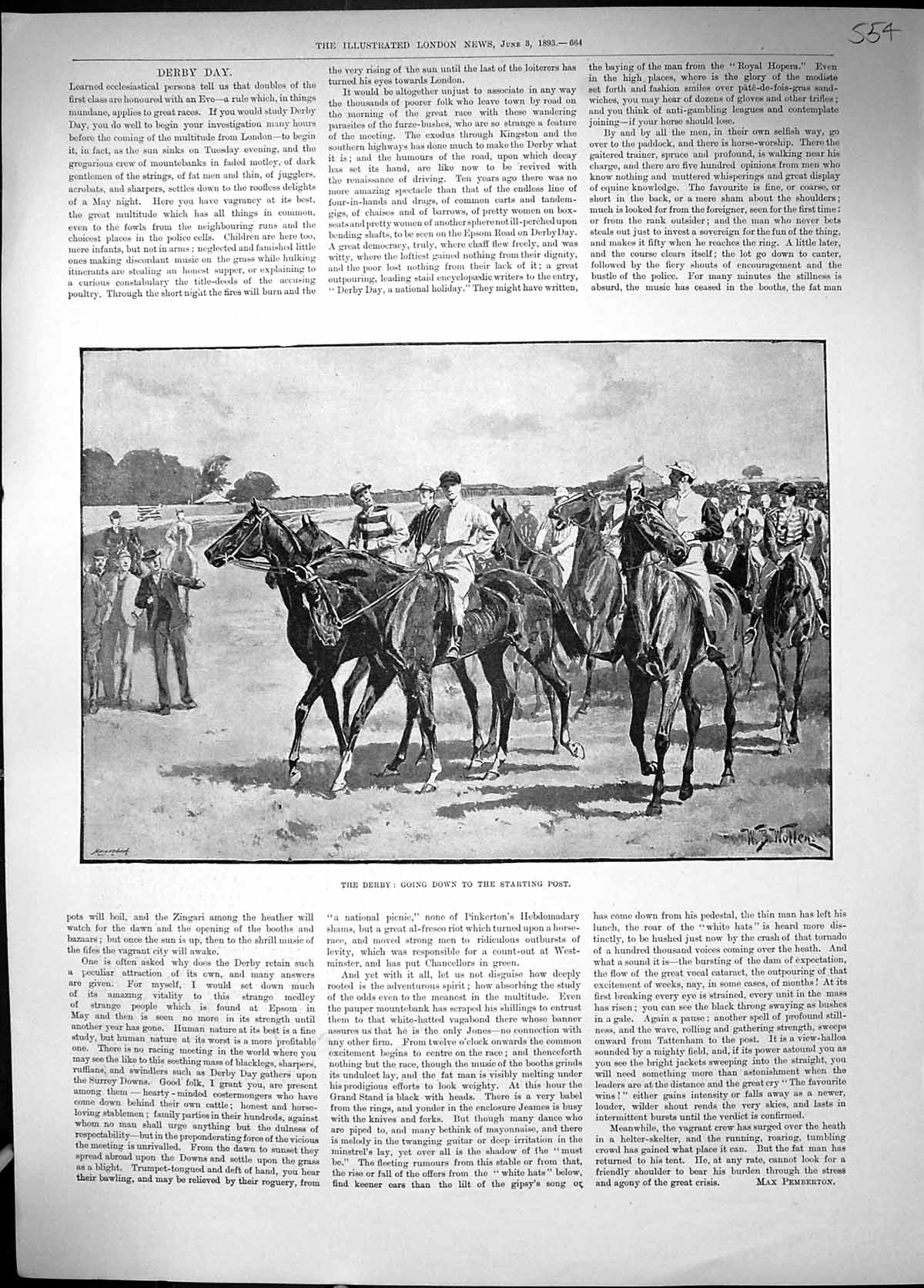 Original Old Antique Print 1893 Derby Horse Racing Sport Jockeys Starting Point