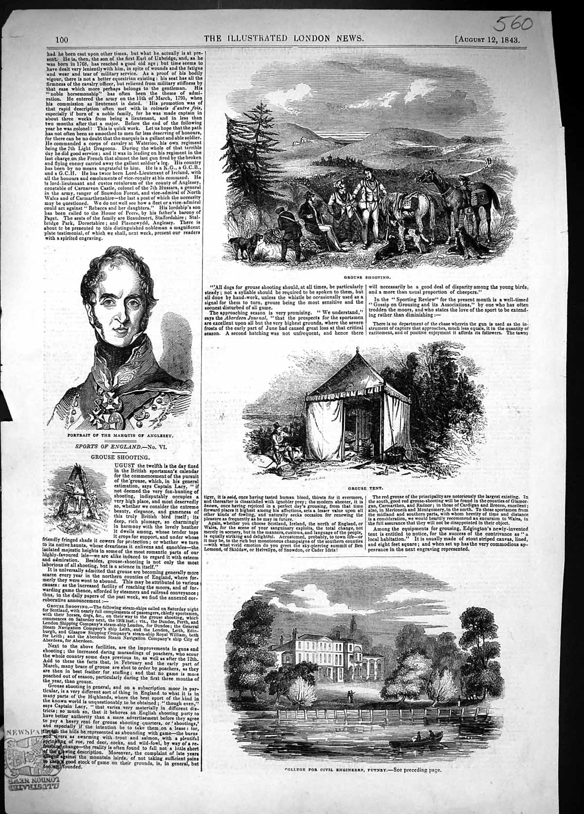 Old 1843 Grouse Shooting Tent College Civil Engineers Putney Marquis Victorian