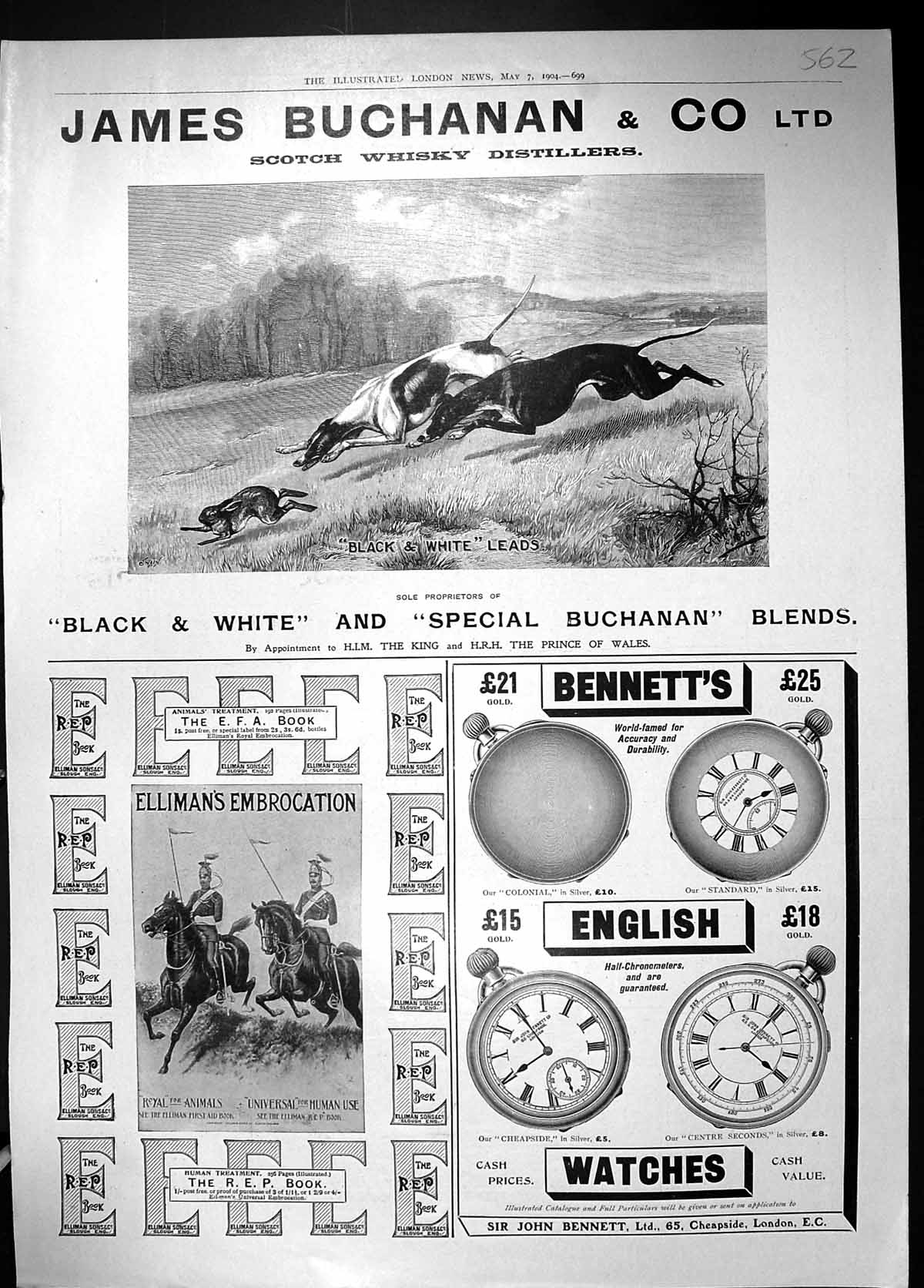 Antique Print 1904 James Buchanan Scotch Whisky Bennett'S Watches Ellimans 20th