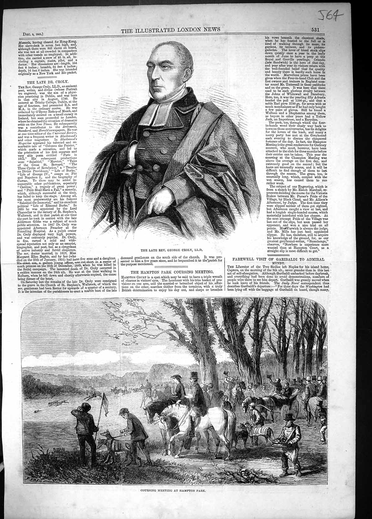 Antique Old Print 1860 George Croly Hare Coursing Meeting Hampton Park Sport