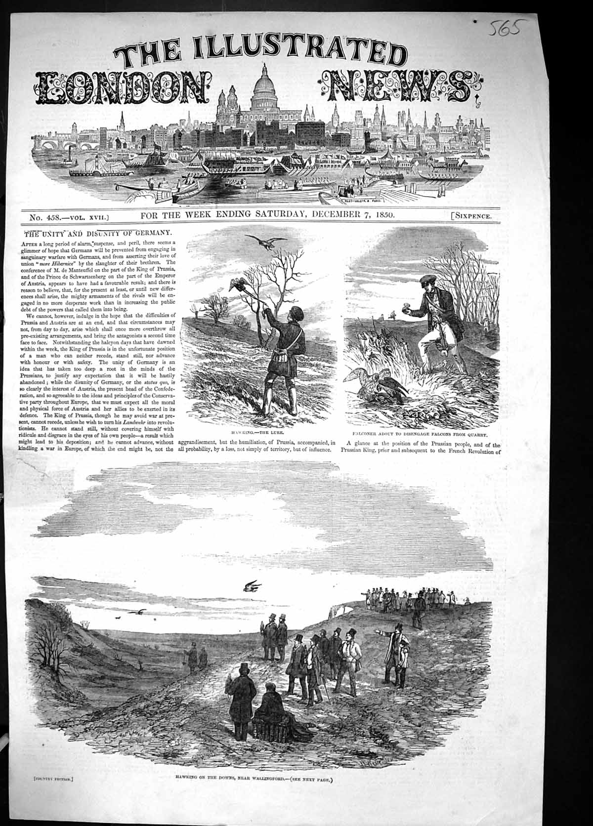 Old 1850 Hawking Falconer Disengage Falcons Quarry Birds Prey Downs W Victorian
