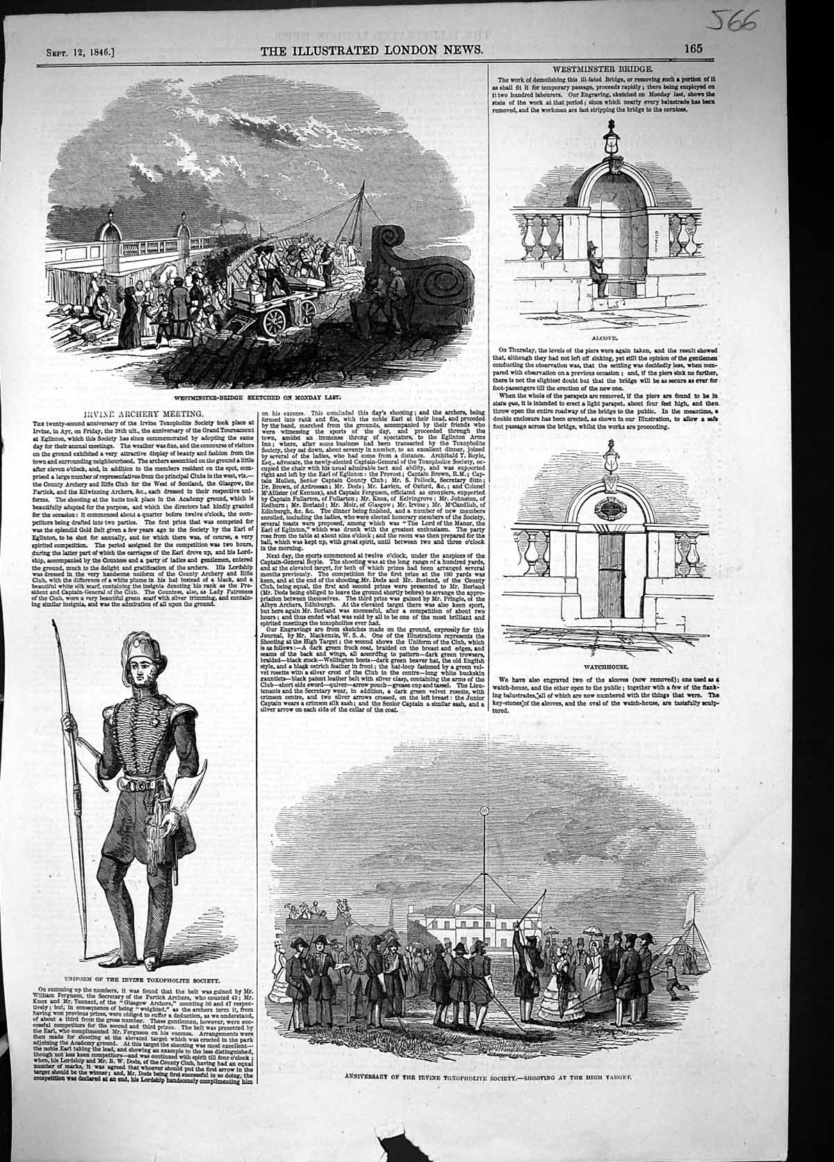 Old 1846 Westminster Bridge Uniform Toxopholite Society Shooting High Victorian
