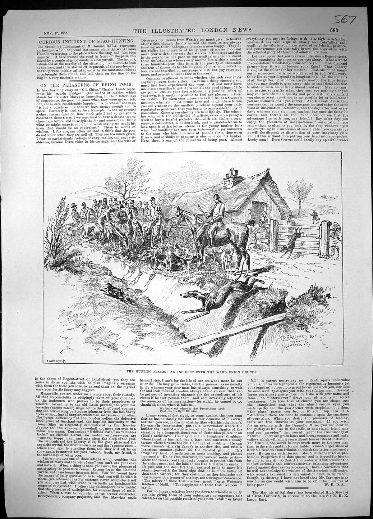 Old Antique Print 1888 Hunting Season Ward Union Hounds Horses Dogs Sport 19th