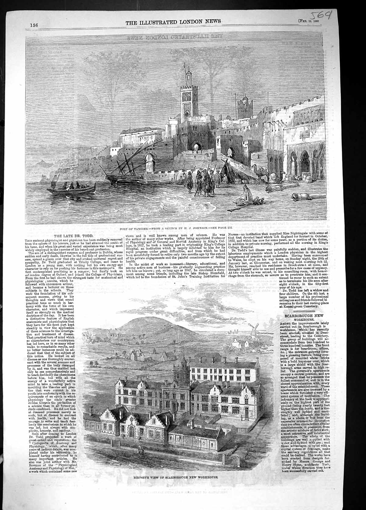 Old 1860 Port Tangier Birdseye Scarborough New Workhouse Architecture Victorian