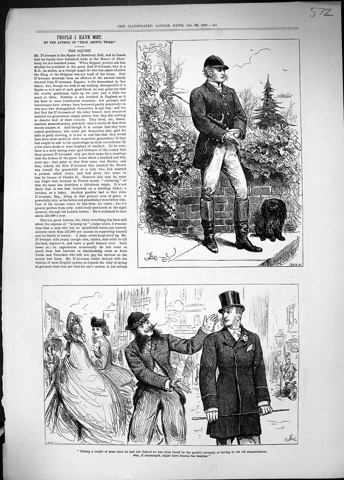 Old Print 1882 People I Have Met Squire Artful Vicar Hunting Man Uniform 19th
