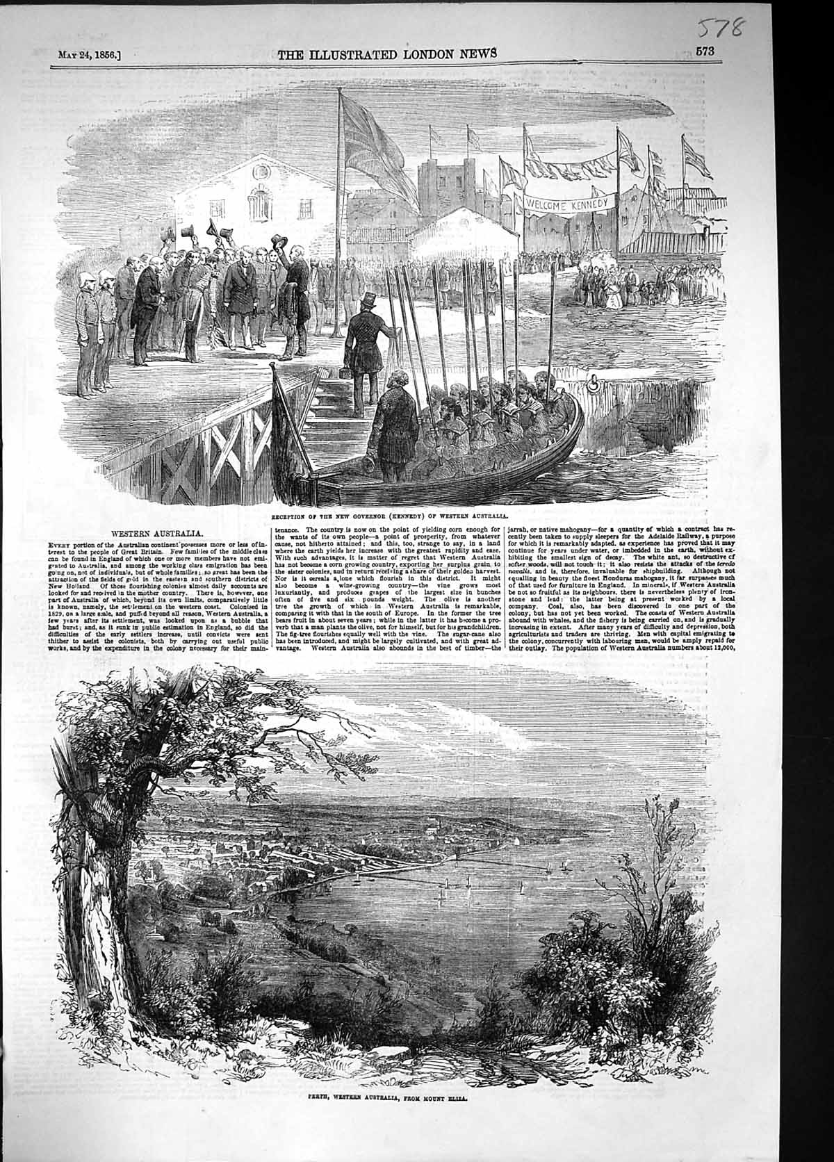 Old 1856 Reception New Governor Kennedy Australia View Perth Mount El Victorian