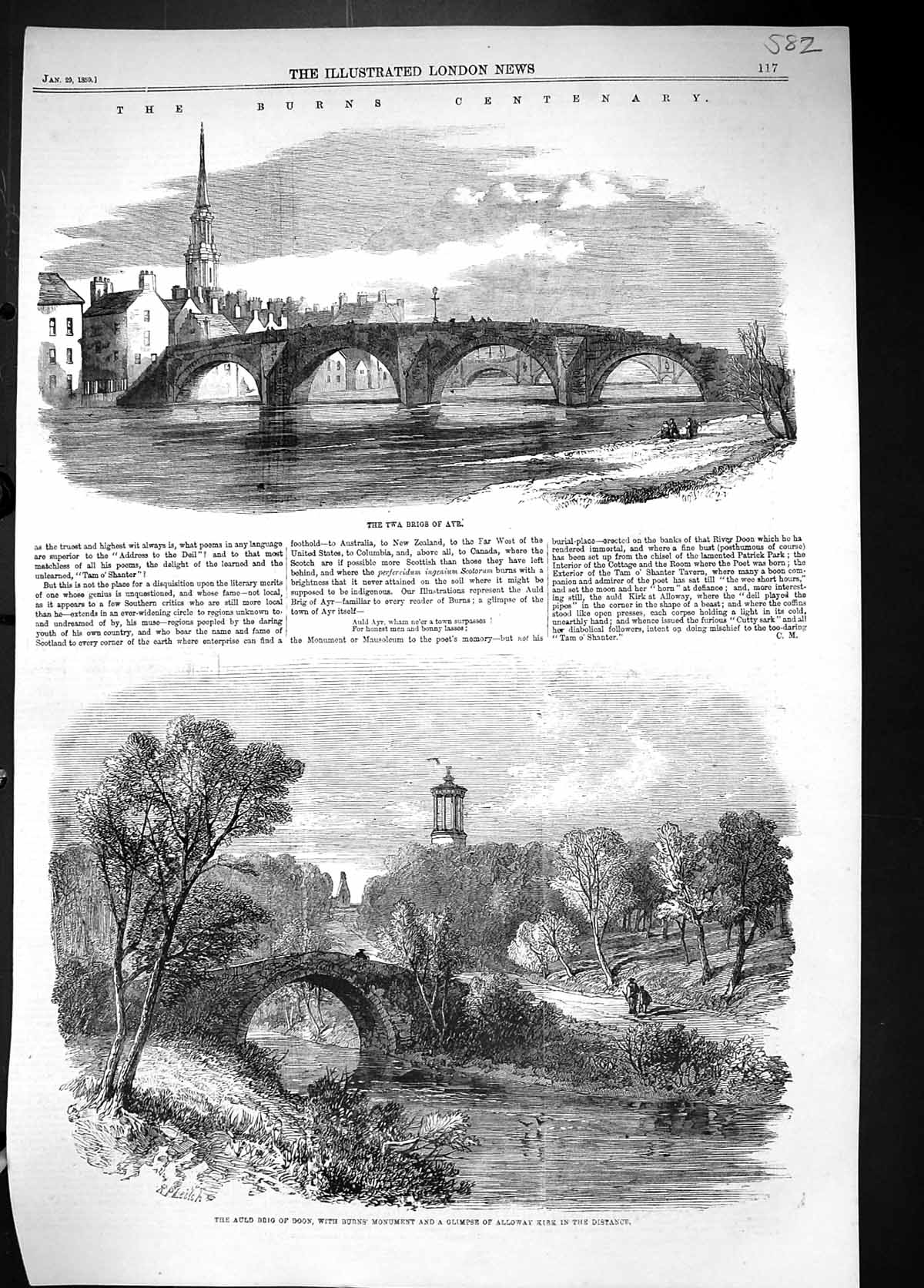 Old 1859 Burns Centenary Twa Brigs Ayr Auld Brig Doon Alloway Kirk Mo Victorian