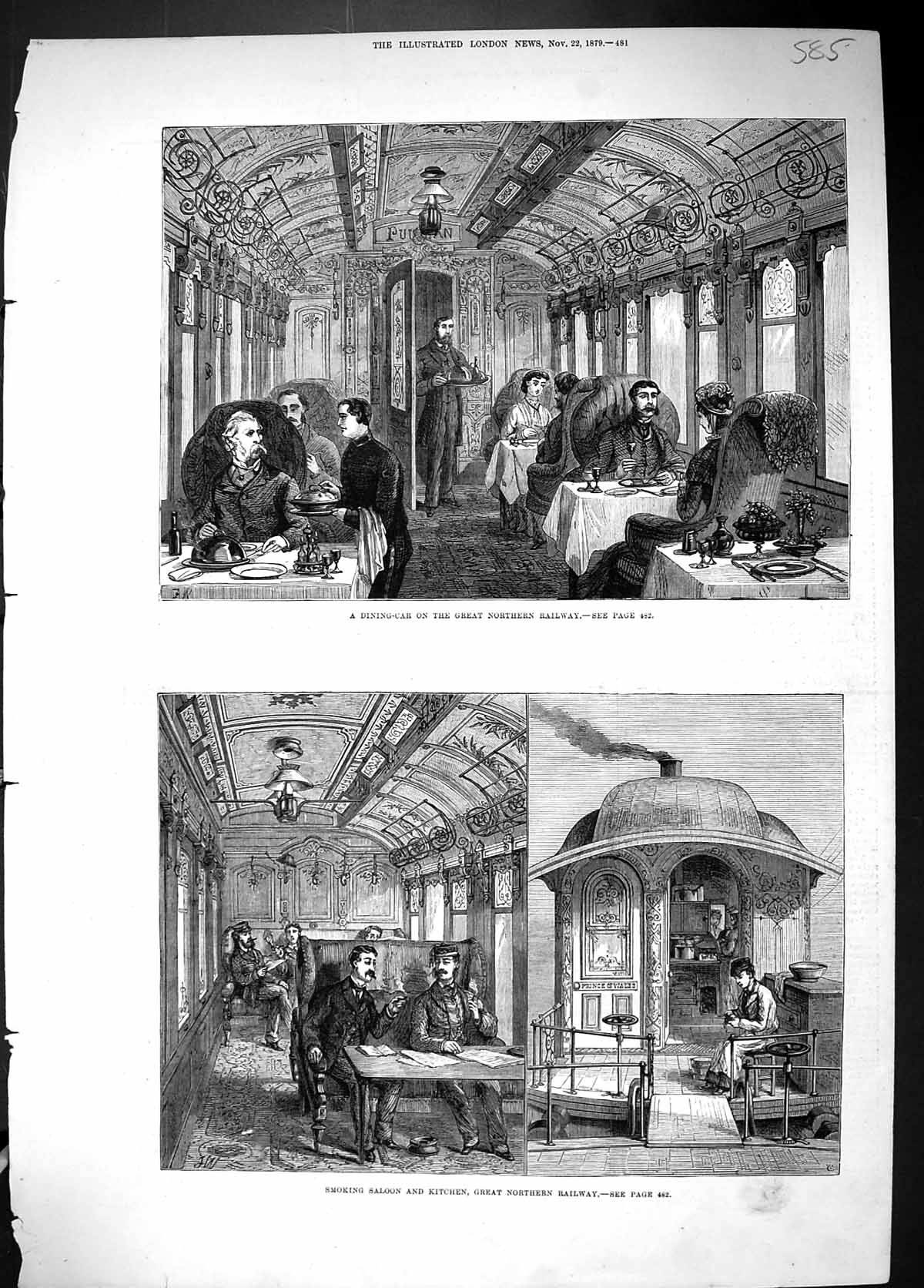 Old 1879 Dining Car Great Northern Railway Train Smoking Saloon Kitch Victorian