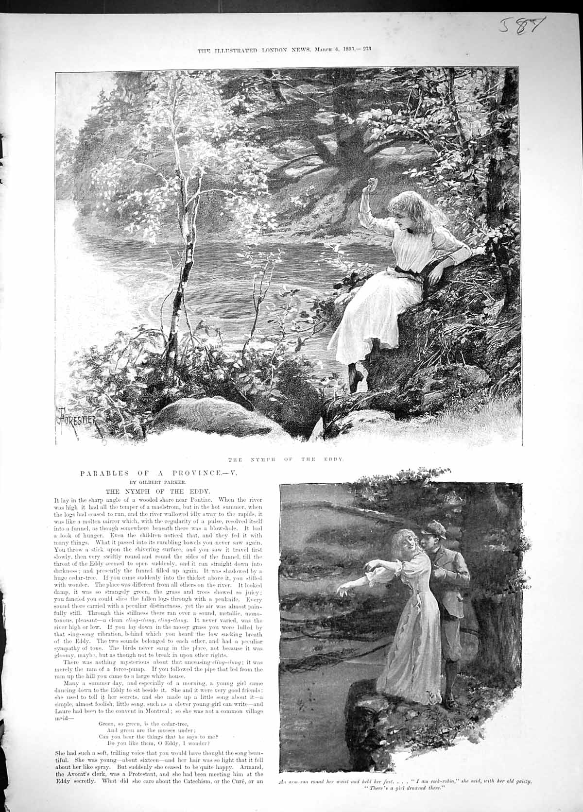 Old 1893 Nymph Eddy Beautiful Girl Romance Man Story Illustration Par Victorian