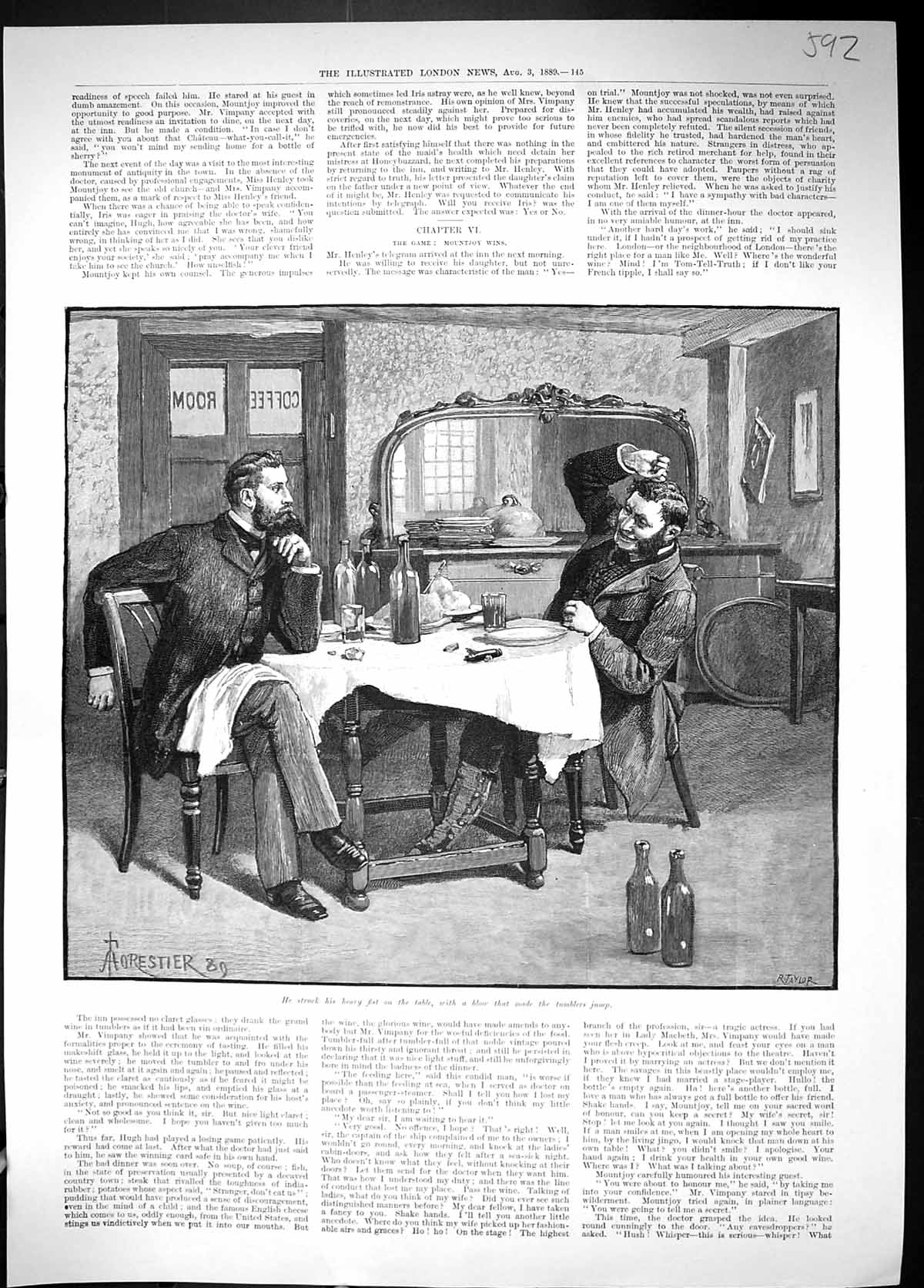 Original Old Antique Print 1889 Men Meeting Table Cfee Room Argument Victorian