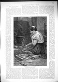 Antique Old Print 1894 Cinderella Young Woman Sitting Fireside Cooking Pot 19th