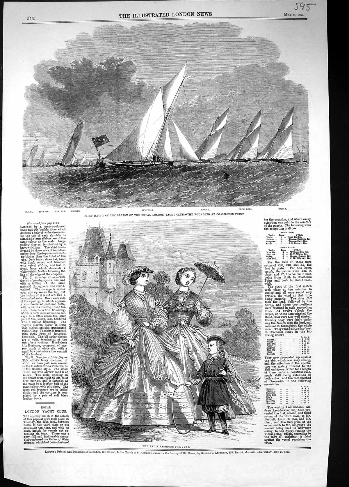 Old 1860 London Yacht Club Coalhouse Surprise Spray Violet Haidee Eug Victorian