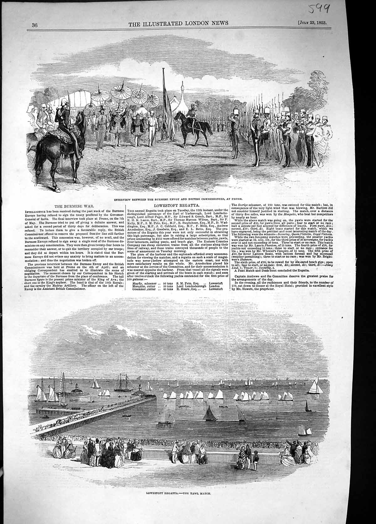 Old 1853 Interview Burmese Envoy British Commissioners Prome Lowestt Victorian