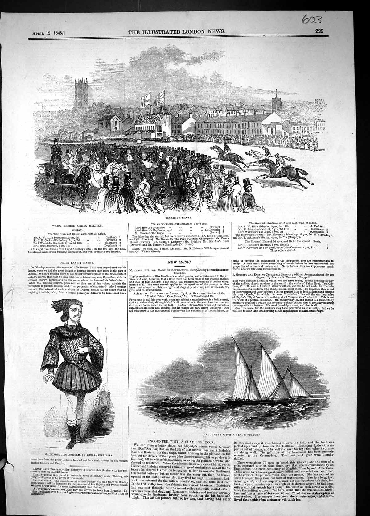 Old 1845 Warwick Horse Races Duprez Drury Lane Theatre Slave Ship Fel Victorian