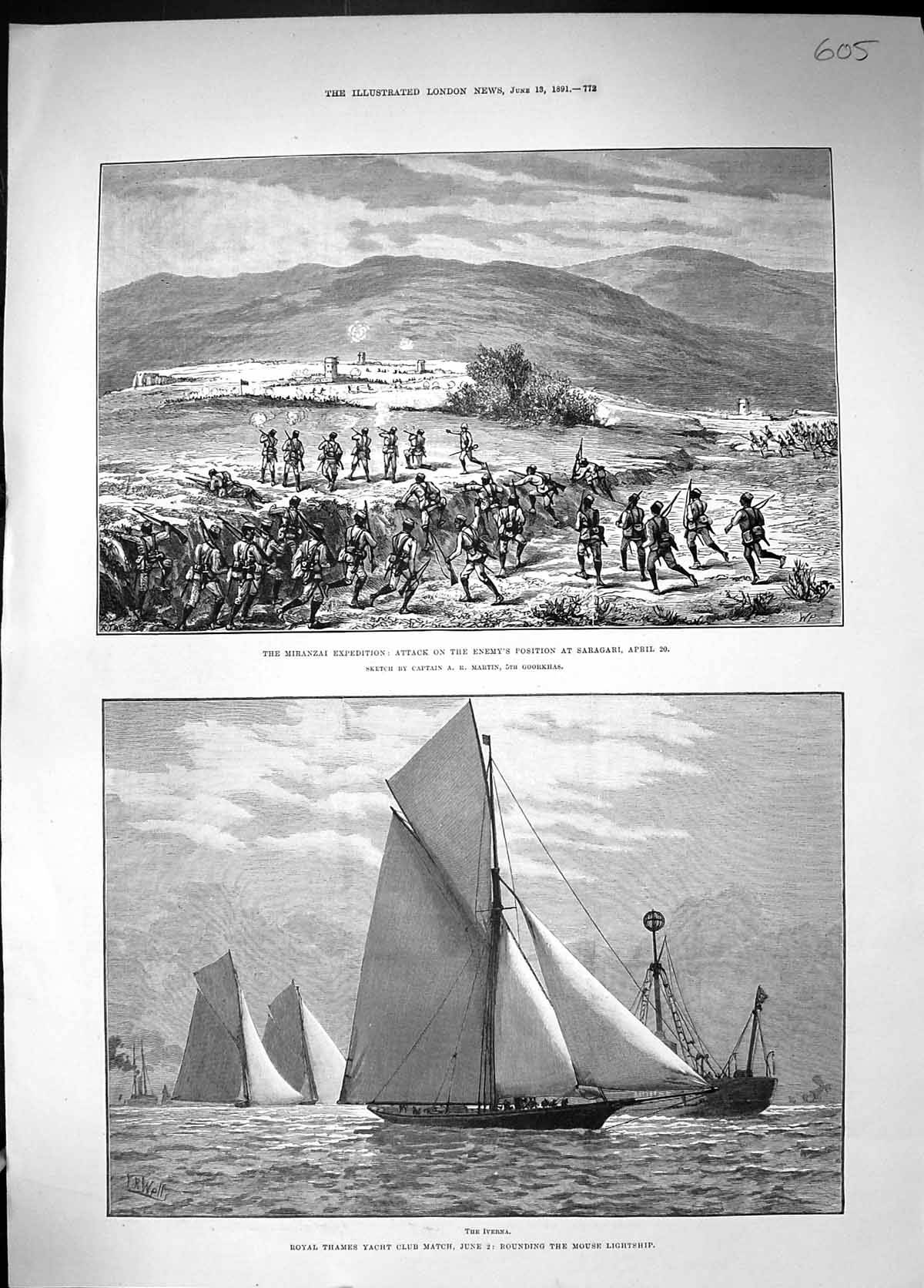 Old 1891 Miranzai Expedition War Saragari Thames Yacht Club Mouse Lig Victorian