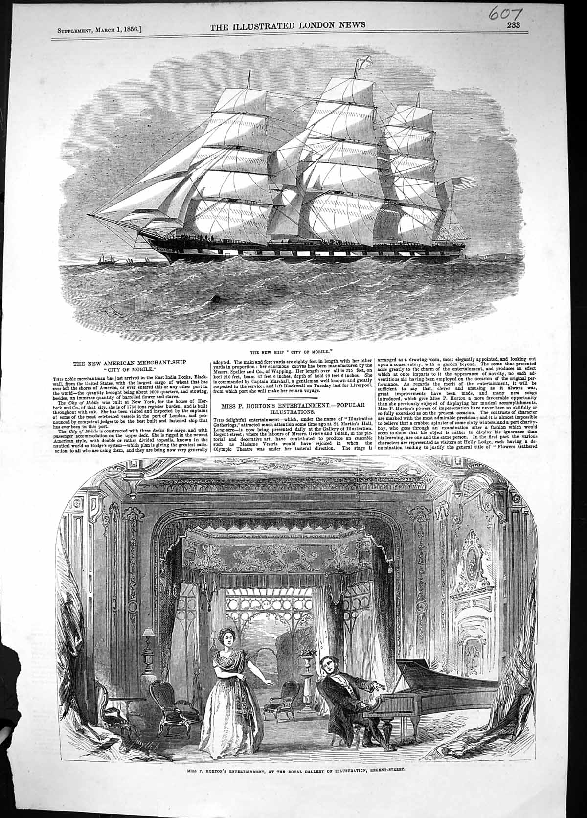 Old 1856 Ship City Mobile Horton Entertainment Gallery Illustration R Victorian