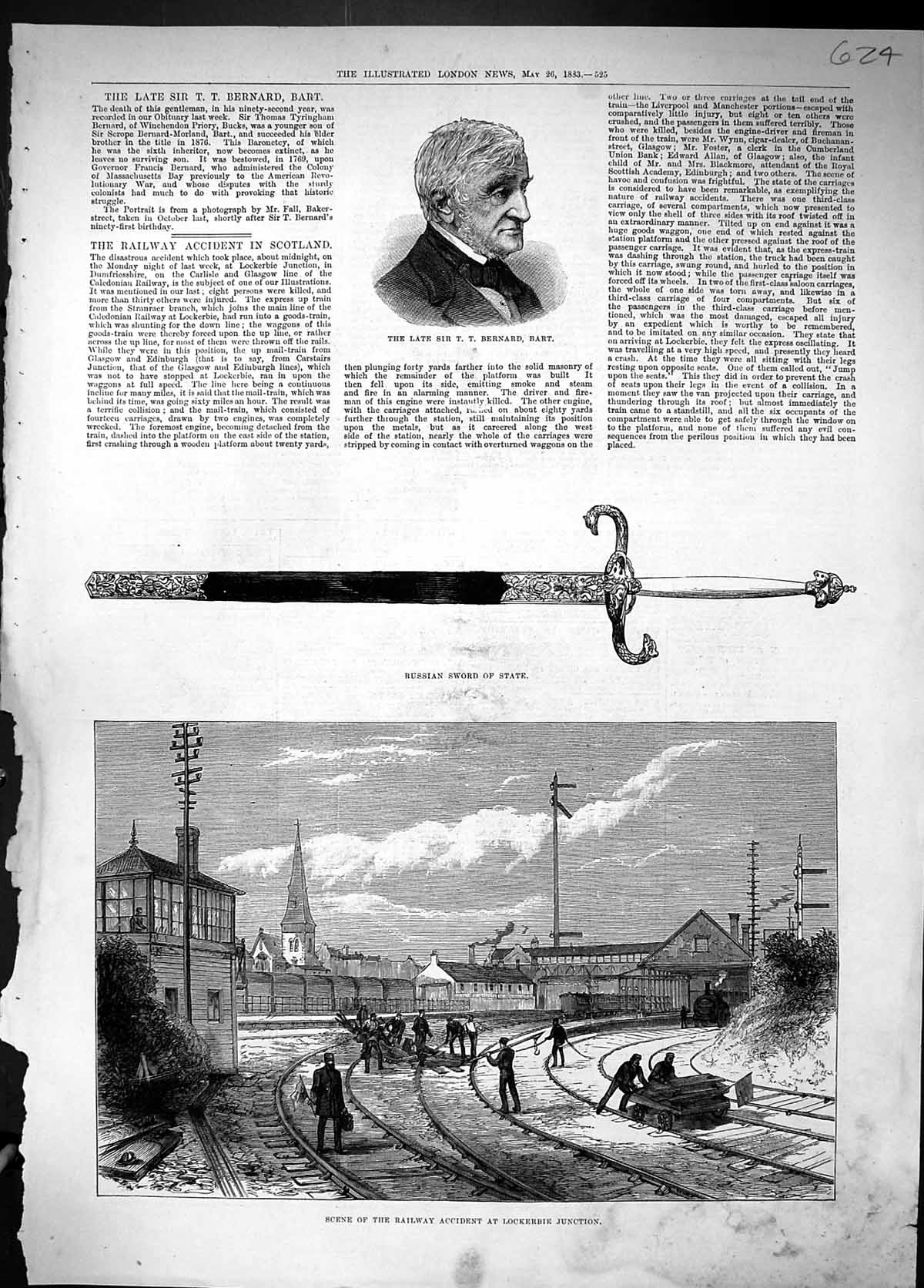 Old 1883 Bernard Russian Sword State Railway Train Crash Lockerbie Ju Victorian