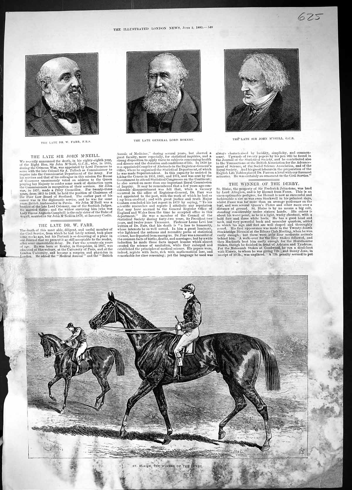 Old 1883 Farr Lord Rokeby John M'Neill Horse Blaise Winner Derby Jock Victorian