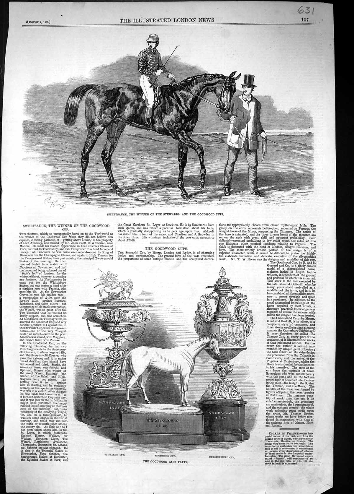Old 1860 Sweetsauce Horse Winner Stewards Cup Goodwood Race Plate Che Victorian
