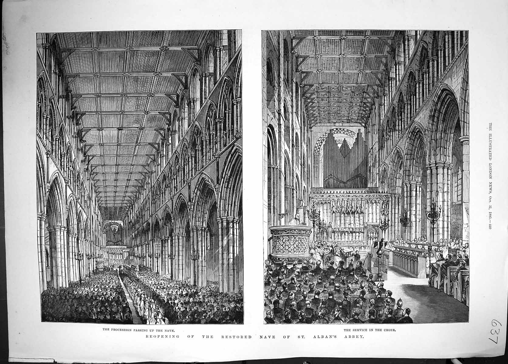 Old 1885 Reopening Restored Nave St. Alban'S Abbey Service Choir Proc Victorian