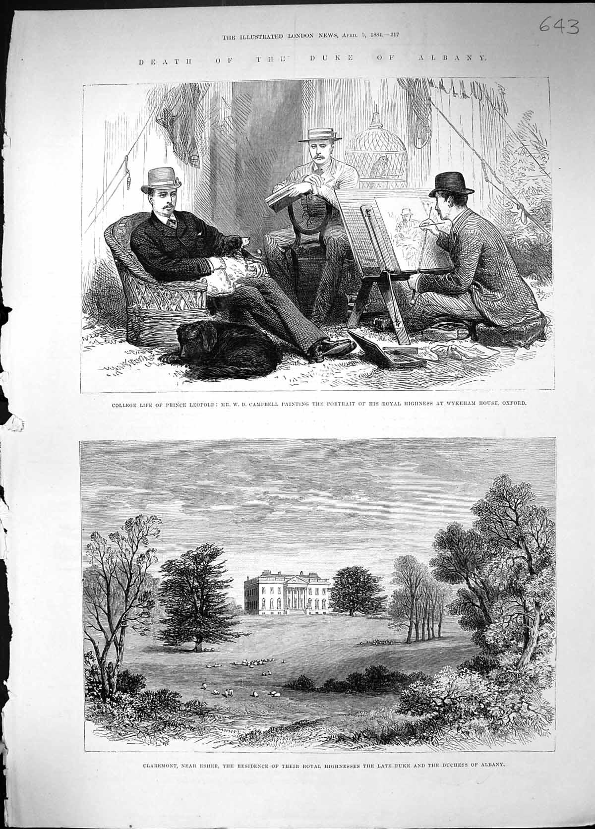 Antique Print 1884 College Life Prince LeopCampbell Wykeham Oxford Claremon