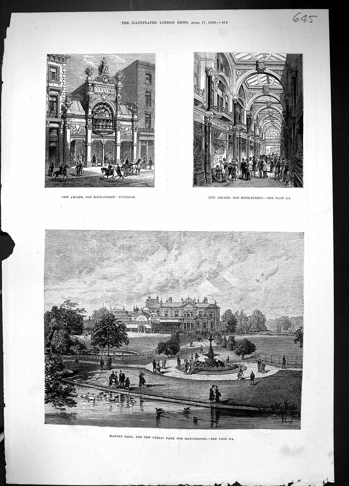 Old 1880 Manley Hall Public Park Manchester Arcade Bond Street Exteri Victorian